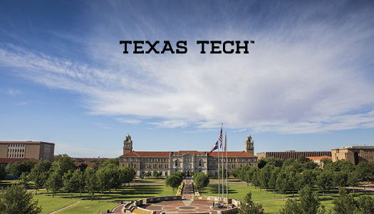 This standard back features an aerial image of Memorial Circle and the Administration           building. The Texas Tech wordmark is set in the upper top portion of the card.