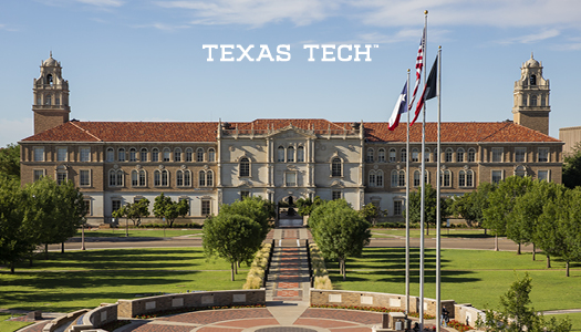 This standard back features an image of the Administration building.             The Texas Tech wordmark is set in the middle, top portion of the card.