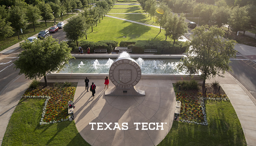 This standard back features an aerial image of the Texas Tech Seal.            The Texas Tech wordmark is set on the middle, bottom portion of the card.