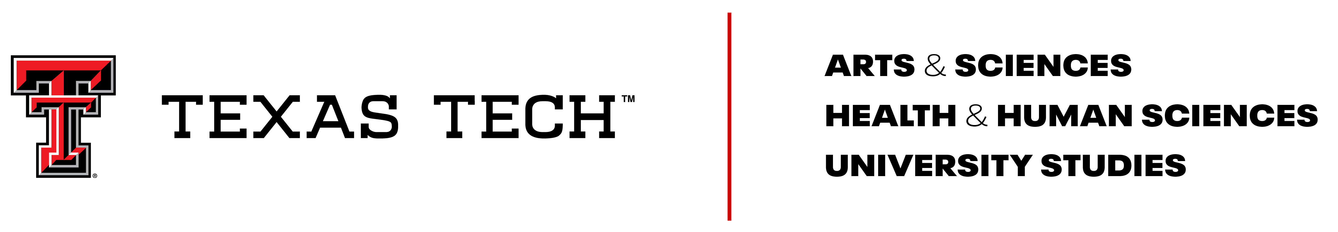 The Texas Tech wordmark is on the left. A red line creates a separation.           To the right of the line, there are three unit names stacked vertically.