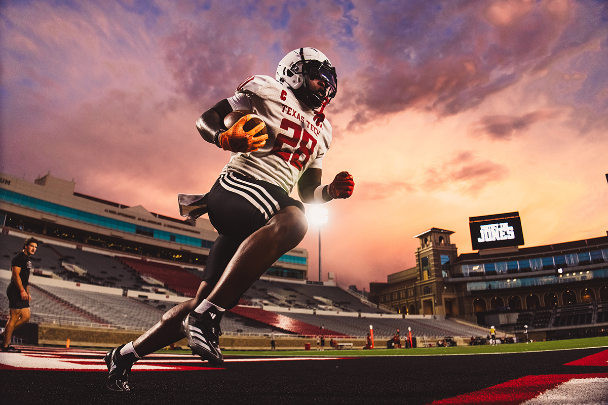 Football player in the endzone