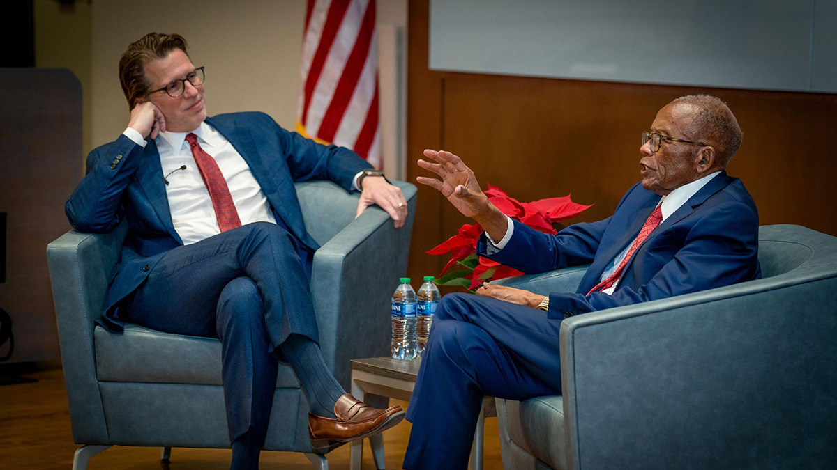 Two men conducting a sit-down interview