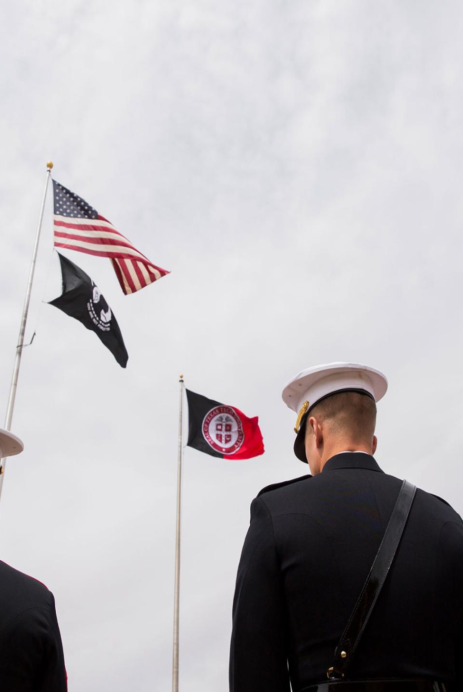 US Veterans looking at american flag.