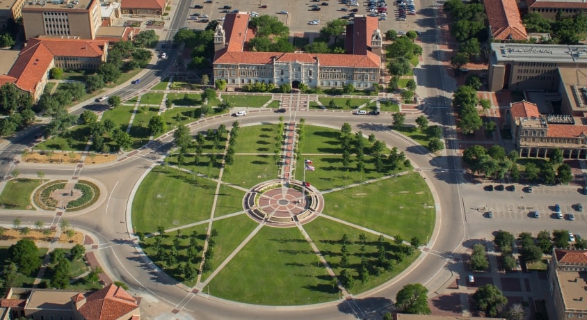 Aerial view of the Texas Tech quad