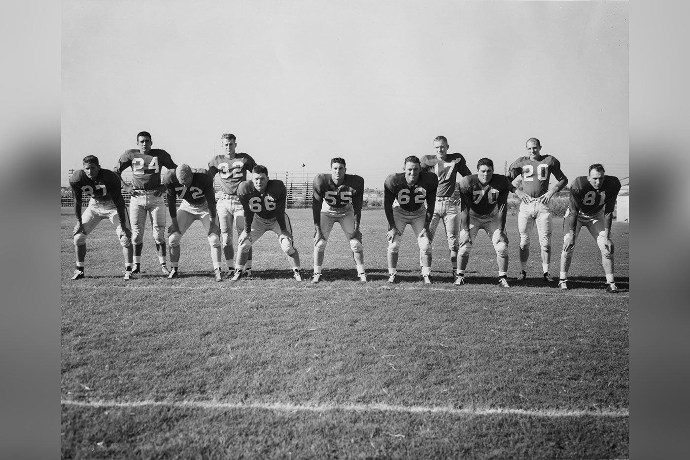 The Texas Tech football team at practice in 1951. Dick wears jersey number 66. 