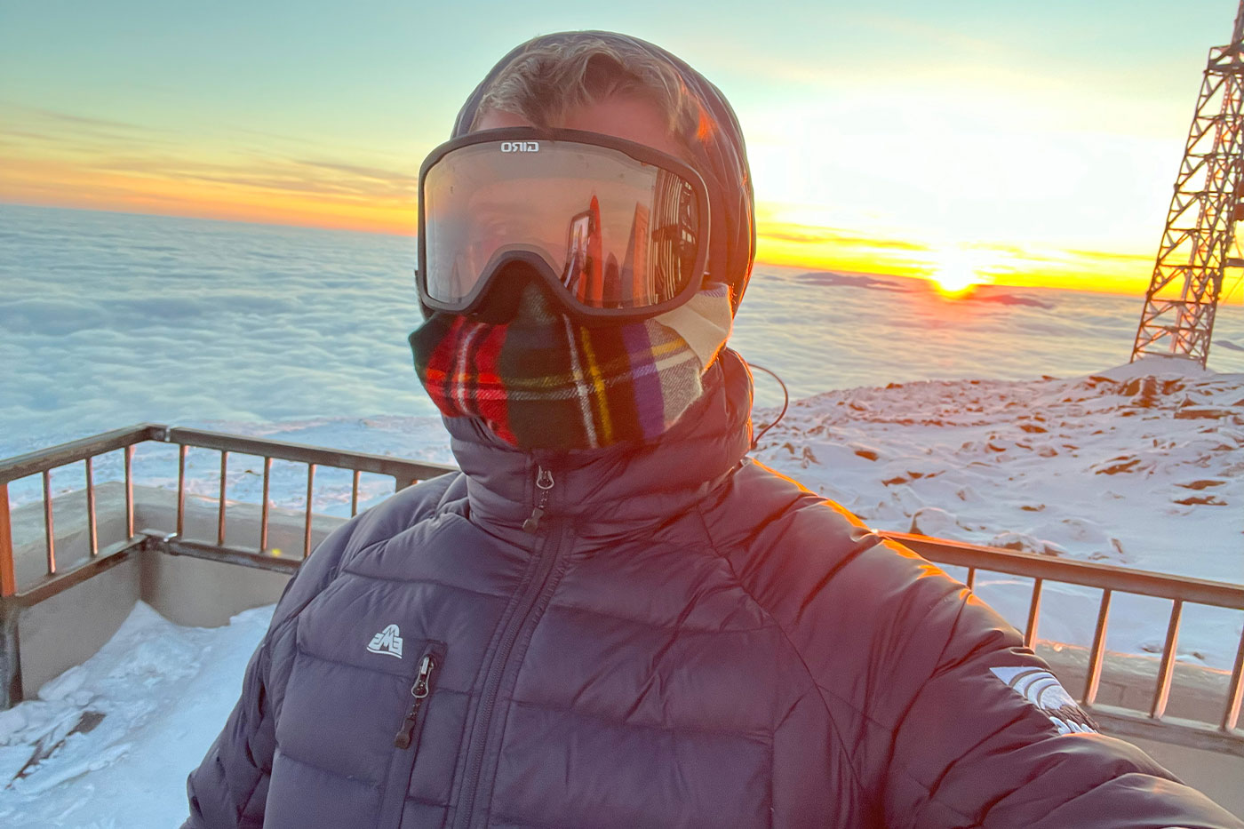 While completing an internship at the Mount Washington Observatory, Michael captured this selfie where the clouds above the mountains look like a pillowy ocean.