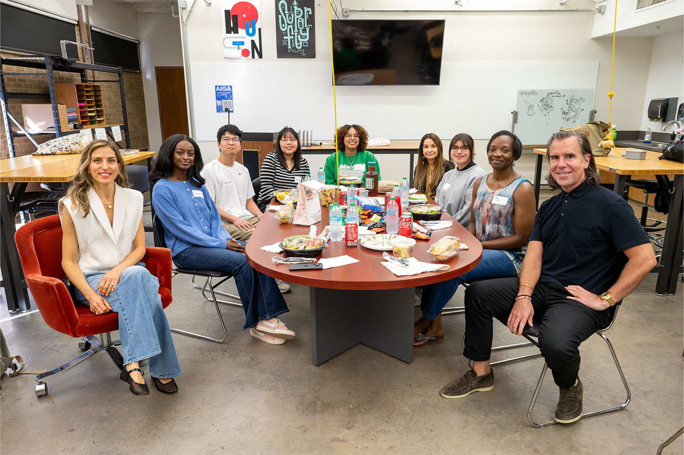 Scott and Amy Dadich, Carla Tedeschi and students