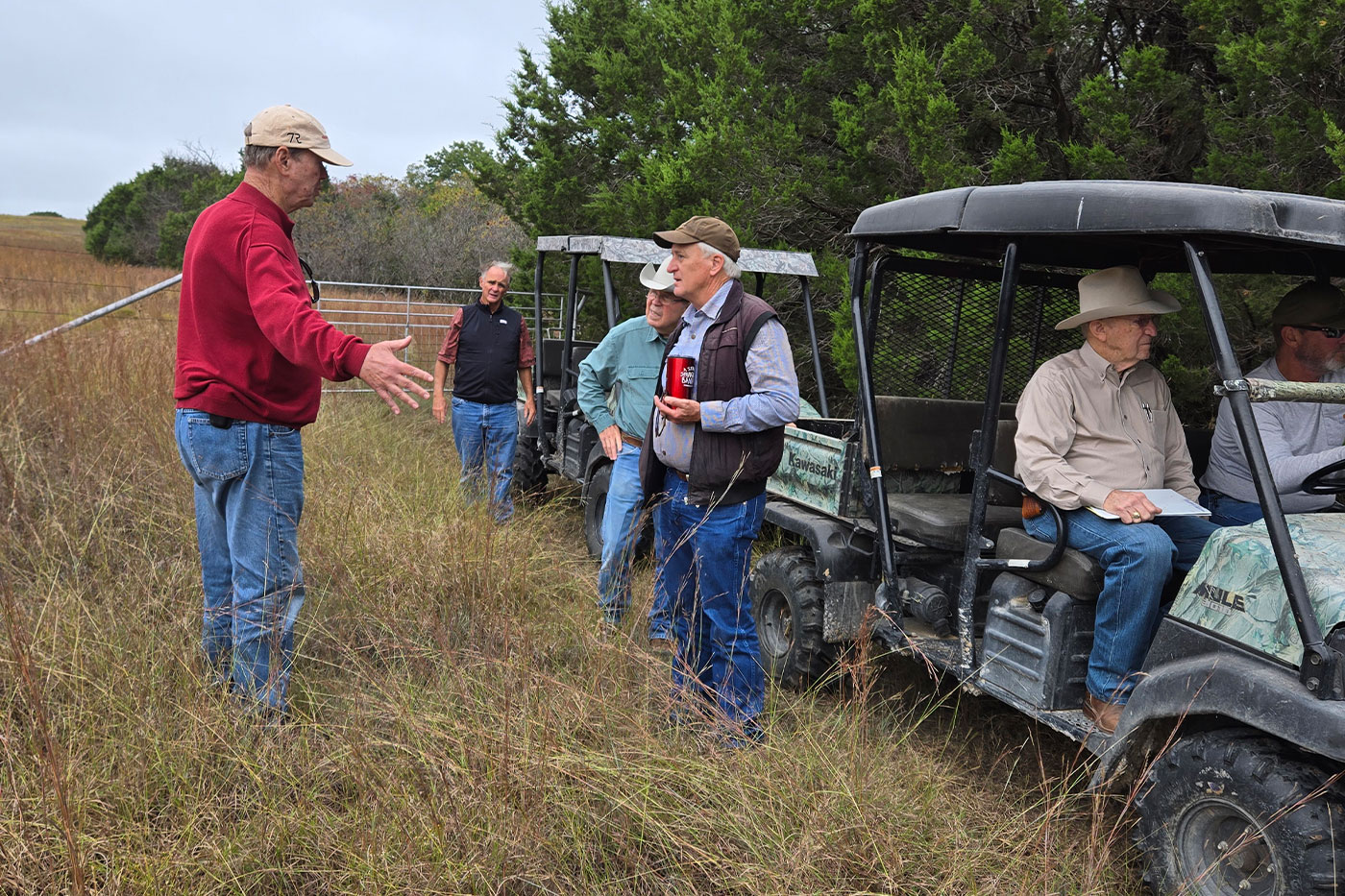 Texas Tech faculty and staff and distinguished alumni from the Department of Natural Resources Management toured the 7R Ranch with Murray Randle while initial research projects began. 