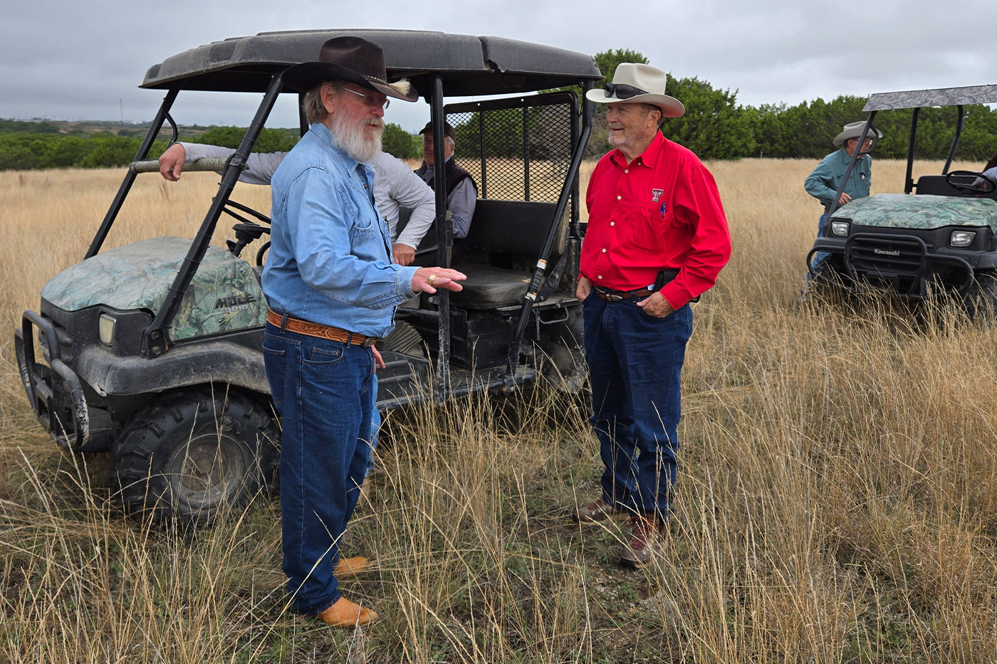 Texas Tech faculty and staff and distinguished alumni from the Department of Natural Resources Management toured the 7R Ranch with Murray Randle while initial research projects began. 