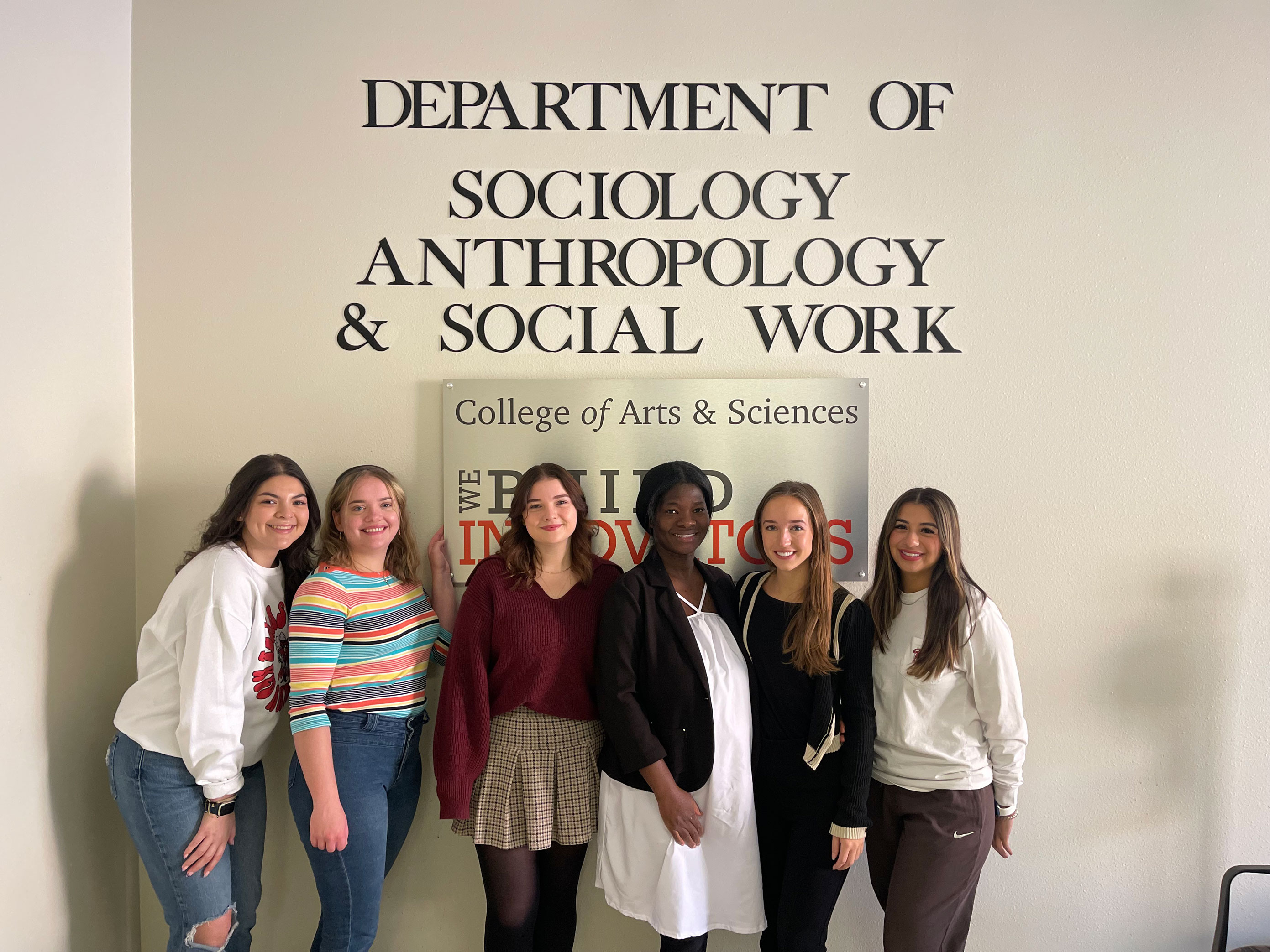 Master of social work students (from left) Marian Chavez, Grace Gittinger, Logan DiCristofalo, Helena Baffoe, Lexi Colley, Anahy Alvarez.