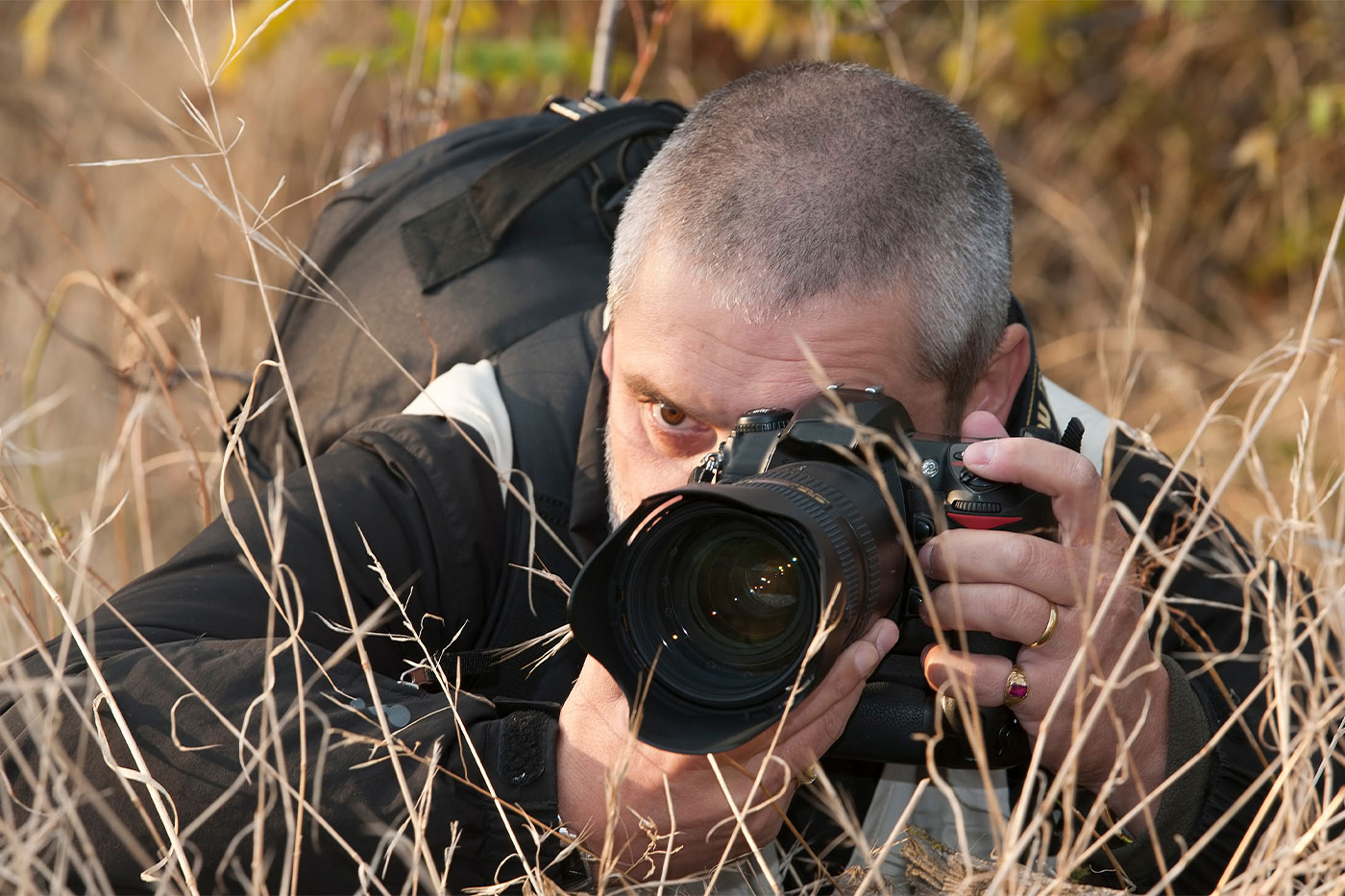 Photographer hiding in tall grass. 